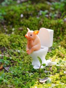 1pc Frog & Pig Toilet Decor, Resin Cartoon Pig Figurine, Cute Animal Decor For Home, Garden, Office Desk - Multicolor - View 12