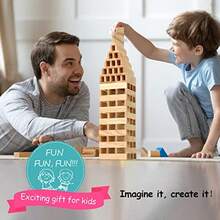 100pcs Classic Wooden Building Blocks SetSolid STEM Building Toys For Preschool Learning Montessori Toys For Toddlers Boys Girls Birthday Gift Log Color - As Pic - View 5
