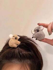 6个/5个/2个可爱考拉毛绒发夹，时尚简约动物纹长方形发饰，适用于背包、办公室装饰、身体装饰 - 彩色 - 查看 4