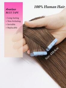 16"-24" Brown Tape In 100% Human Hair Extensions For Women 20Pcs/Pack Straight Seamless Skin Weft Remy Human Tape In Hair Extensions, Human Hair Extensions For Women, #6 Medium Chestnut Brown - S6 - View 5