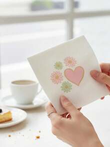 40pcs/Pack Disposable Heart-Shaped Printed Napkins, 3-Ply Thickened Placemats, Disposable Birthday Party Tableware, 10*10 Inch Napkins, Suitable For Home, Valentine's Day, Wedding, Easter Party, Back To School - Multicolor - View 3