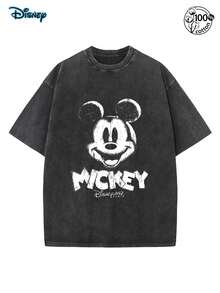 [Disney Authorization]Disney Mickey Mouse T-Shirt, Men's Summer Wear, Retro Mickey Mouse T-Shirt, Men's And Women's T-Shirt, 230G Washed High-Quality Cotton Printed T-Shirt, Suitable For Street Casual Fashion, Daily Wear, Dating And Play, Comfortable T-Shirt, Matching Outfits For Couples, Y2k Clothes, Gifts For Men,Easter Outfits,Men's Beach Outfits,Spring Clothes - Black - View 2
