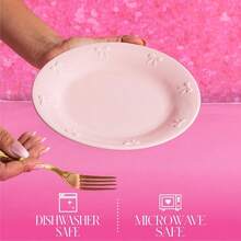 Collection Blush Pink 8.5-Inch Stoneware Salad Plate Elegant Embossed Bow Decor Durable Kitchen Plate For Dining & Holiday Table Setting - Salad Plate - View 6