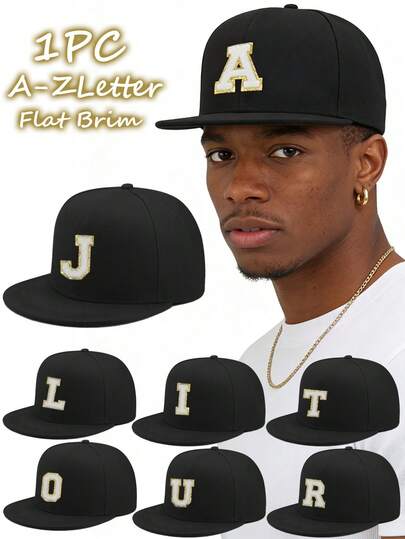 1pc Embroidered 26 Letters Flat Brim Baseball Cap, Outdoor Adjustable Sun Ion Leisure Hat Suitable For Spring, Autumn, Travel, Beach, Vacation, Boy's Sun Hat With Y2K Style Youth Cap