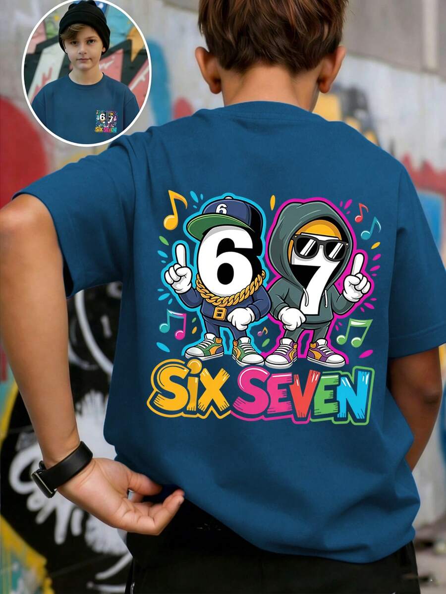 Tween Boy 67 & 67 Puzzle Design Printed T-Shirt, Math Puzzle And Video Game Lover Graphic Tee - Teal Blue - View 1