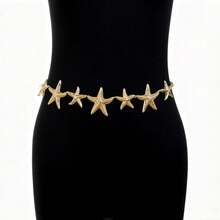 Starfish Flower Waist Chain Pearl Accessories Bohemian Versatile Belt Women's Dress High-End Dress With Waistband Metal Retro - Gold - View 6