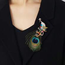 Peacock Brooch With Rhinestones And Simulated Feather Designs Unisex Decorative Suit Coat Clothing Pins Party Favors - Style4 - View 9