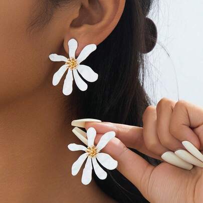 1 Đôi bông tai hoa mùa hè độc đáo, tinh xảo, nhiều màu sắc, được sơn trắng, thiết kế bất đối xứng dành cho nữ, đa năng cho sử dụng hàng ngày, kỳ nghỉ, hẹn hò, dự tiệc, quà tặng mùa hè (Không kèm hộp quà)