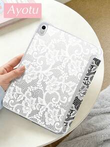 Ayotu White Lace Pattern Case With Pen Slot, Y Stand Flip Case Compatible With A16 , Pro 13 12.9 11, Air 11 13, Mini, Air 11inch Case, Kindle (11th Generation-2024 Release), Kindle Paperwhite 12th Gen 2024 - Multicolor - View 3
