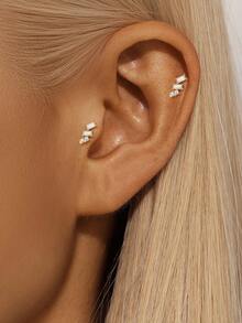 1 Pair 925 Sterling Silver Geometric Cubic Zirconia Stud Earrings For Women, Suitable For Daily, Dating, Vacation, Wedding, Party, Holiday Gifts, Hypoallergenic Pure Silver Ear Jewelry - Gold - View 5