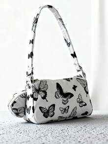 2pcs/Set Shoulder Bag, Chain, Butterfly Decor, Casual Shoulder Bag, Fashion Handbag, Large Capacity, Versatile, Suitable For Teenage Girls, Great For Office, Work, Business, Commuting, Shopping, Vacation, An Excellent Gift For Friends, Girlfriends, Teachers, Also Suitable For Holidays And Vacations - Black and White - View 4