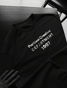 OVDY Men's Round Neck Short Sleeve Casual Summer Loose Retro Printed T-Shirt - Black - View 1