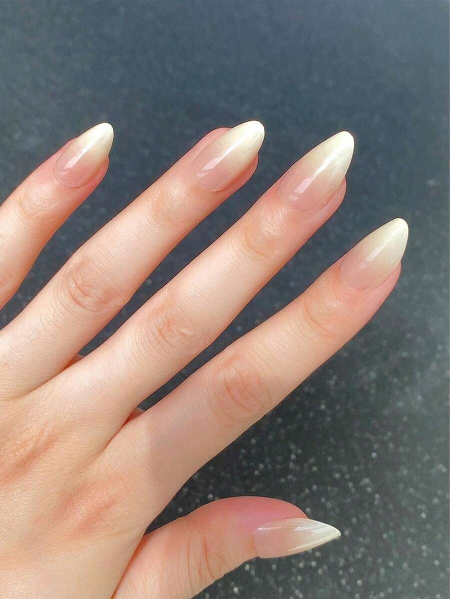 Instantly Upgrade Your Look With Nail Stickers, 24pcs Short Almond-Shaped Nude Ombre Glossy Fake Nails, 1 Nail File And 1 Nail Glue Tape Set - Multicolor - View 1