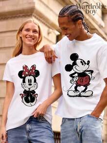 1PC Disney Printed T-Shirt,Disney Mickey And Minnie Couple Outfits T-Shirt,High-Quality Pure Cotton T-Shirt,Suitable For All Seasons, Comfortable And Breathable| Exquisite Design | The Best Choice For Giving Gifts - 白人 - 查看 1