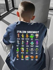 T-Shirt à Imprimé Graphique Humoristique << ITALIAN BRAINROT » Pour Garçon Préadolescent, Idéal Pour Un Look Décontracté, Streetwear, L'école, Les événements, Et Comme Haut à La Mode Pour L' - 黑色 - 查看 3