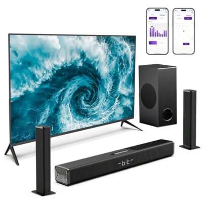 LEQI Barras de Sonido Potente 250W Sound Bar 5.1 Teatro En Casa con Subwoofer Barra Sonido Home Theater Bocina Barra para TV Conexión Bluetooth USB Óptico y Auxiliar Incluye Control Remoto
