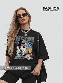 Streetwear T-Shirt Rapper Matuê Album 333 National Hip Hop Singer Light Years Tshirt Tuê Time Machine - 黑色 - 查看 2