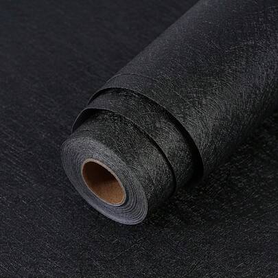 15.7x118.1 Inch Peel And Stick Black Mulberry Silk Wallpaper, Self-Adhesive Wall Art Paper, Easy To Apply On Wall Surface For Room Decor, Bedroom, Home Decor, Furniture, Desk And Door Transformation