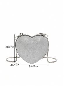 1 pieza Bolso bandolera con solapa con forma de corazón brillante y con purpurina para niña, de moda para uso diario en primavera/verano - Plateado - Ver 2