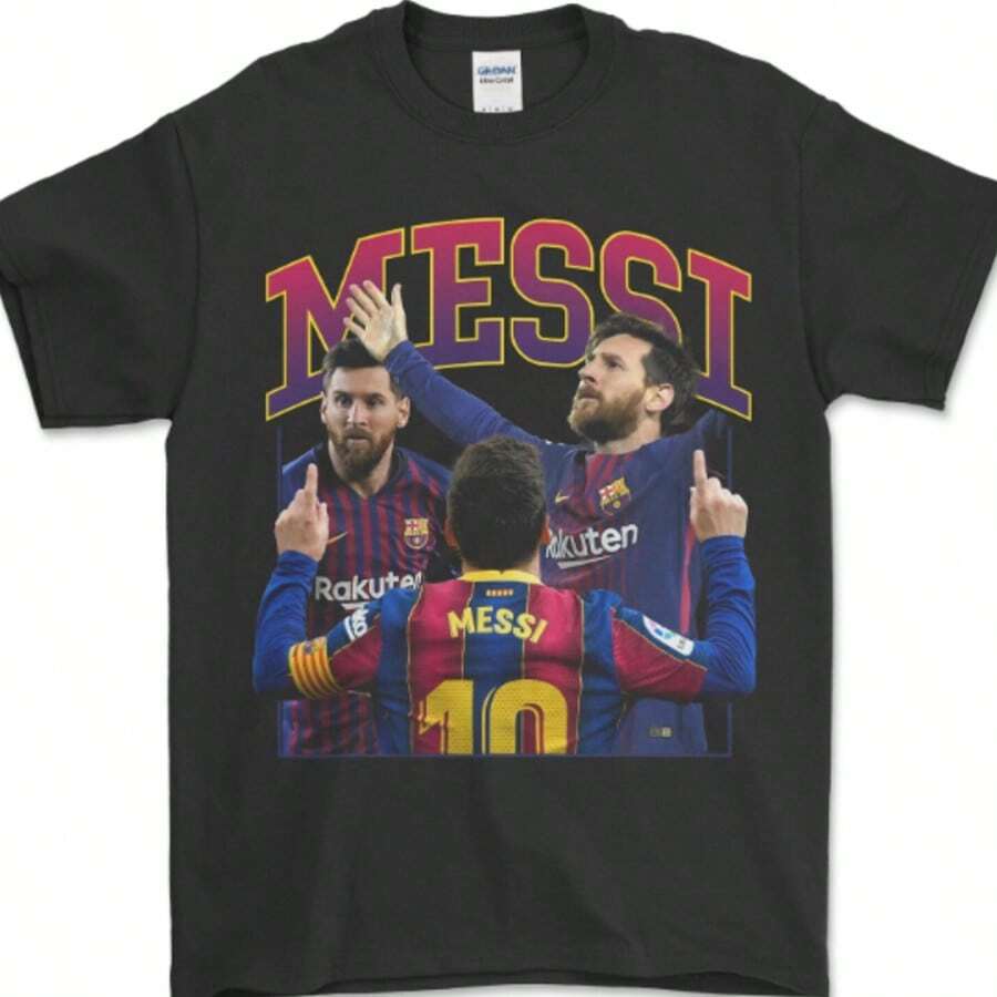 LIONELs MESSIs Vintage Shirt, Homage Tshirt, Fan Tees, Retro 90s T-Shirt Fan Art F. - 黑色 - 查看 1