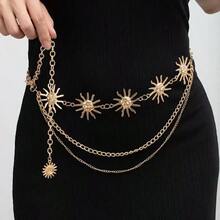 Multi-Layer Sun & Moon Chain Waist Belt, Metal Waist Chain For Women Dresses - Sunflower - View 1