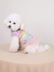 闪亮亮片狗狗连衣裙，薄纱裙摆，春夏宠物狗狗日常穿搭 - 粉色 - 查看 5