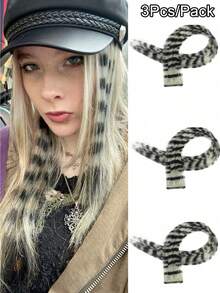 3pcs Leopard & Striped Hair Extensions, Colorful Long Straight Clip-In Hair Pieces, Suitable For Women & Girls Daily Wear, Party, Halloween And Other Festivals - Multicolor - View 20