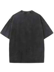 2026 Men's Washed Retro Casual T-ShirtVintage Black Cotton T - Shirt With 100% Cotton Circular Logo, Left Chest Colorful Graphic, Back Surfboard Hibiscus Design ' SURF SHOP' 'LONG BEACH ISLAND, NJ' Printed, Casual Crew Neck For Surf Enthusiasts - Black - View 2
