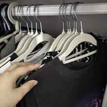 10/20pcs Luxury Milky White Flocked Non-Slip Hangers, Ultra-Thin Space-Saving - Heavy Duty Swivel Hooks, Suitable For Organizing Clothes, Suits, Tops, Ties, Shirts, Skirts And Pants - Beige - View 11