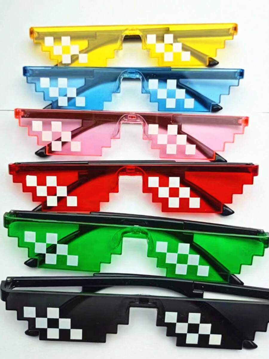 Mosaic Glasses, Retro Pixel Glasses For Men, Fun Party Glasses - Black - View 1