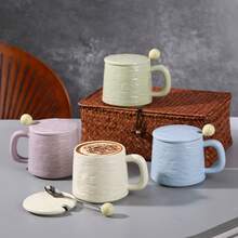 1pc Rock Ceramic Mug With Lid & Spoon, Gift Box, Luxury Style Daily Use Mug, Suitable For Leaders, Friends, Minimalist Cup - Multicolor - View 2