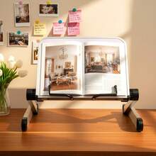 Adjustable Book Holder Stand Lightweight Aluminum Ergonomic Reading & Cooking Book Stand With 360° Rotation For Textbooks Tablets Magazines Recipe Books Office And Home Use - White - View 5