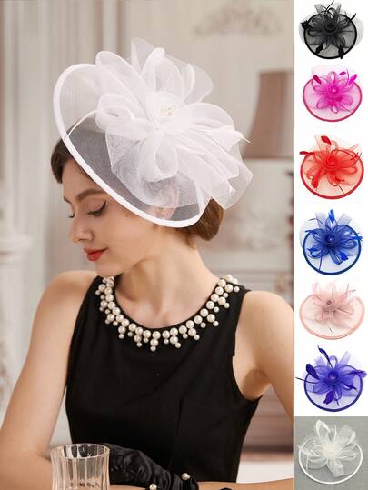 1件套茶会礼帽，珍珠铆钉发箍，扁平肯塔基德比风格，适合婚礼、头饰、迷你帽、小礼帽、发饰、礼物、晚宴等场合。