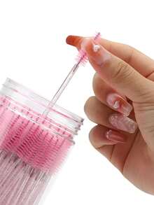 50pcs Disposable Eyelash Brushes - Crystal Pink Precise Brush Heads, Bendable Lash Brushes With Storage Container - Multicolor - View 3