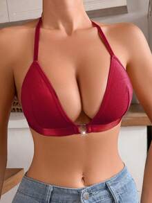 女士时尚简约天鹅绒舒适文胸（无衬垫） - 酒紅色 - 查看 3