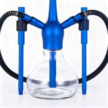 水烟套装，包含所有配件 - 25英寸黑色铝制水烟壶套装，高级现代玻璃水烟壶，全套配件包括硅胶软管、玻璃烟瓶和炭架 - 藍色 - 查看 4