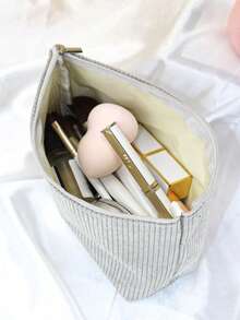 1件装时尚简约便携式化妆品收纳包，适合女性、女孩旅行、居家及日常使用，大容量，白色姓名首字母刺绣毛巾A-Z字母化妆包，化妆品收纳包，洗漱包，化妆袋，化妆包，洗漱包，旅行必备，女性旅行礼物 - 灰色 - 查看 2