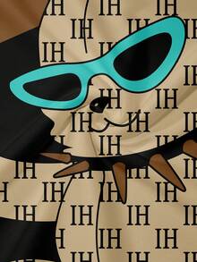 Bộ đồ thời trang nam phong cách đường phố gồm kính mắt, áo polo in hình thỏ và quần short dây rút. - Nhiều màu - Xem 3