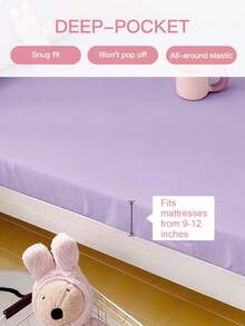 1 bộ ga trải giường màu trơn - Vải nỉ polyester, màu tím, phù hợp với nệm dày 9-12 inch, chống nhăn, phù hợp với giường đơn/đôi/nữ hoàng/vua cho gia đình và ký túc xá, đạt chứng nhận OEKO-TEX. - Màu tím - Xem 4