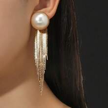 1对沙滩珍珠流苏耳环 - 金黃色 - 查看 1