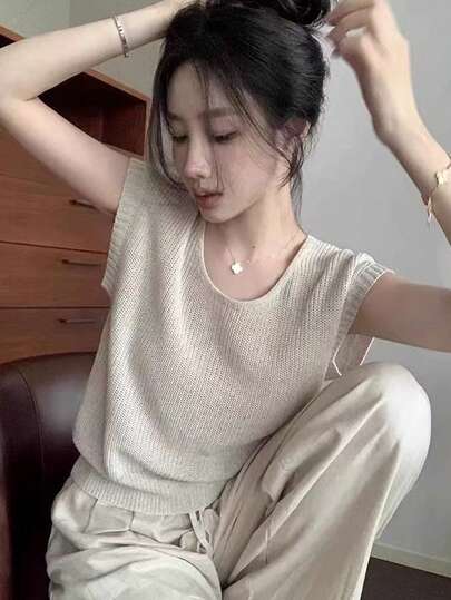  Y6Y-独特设计露肩针织短袖T恤，女士夏季休闲吊带背心