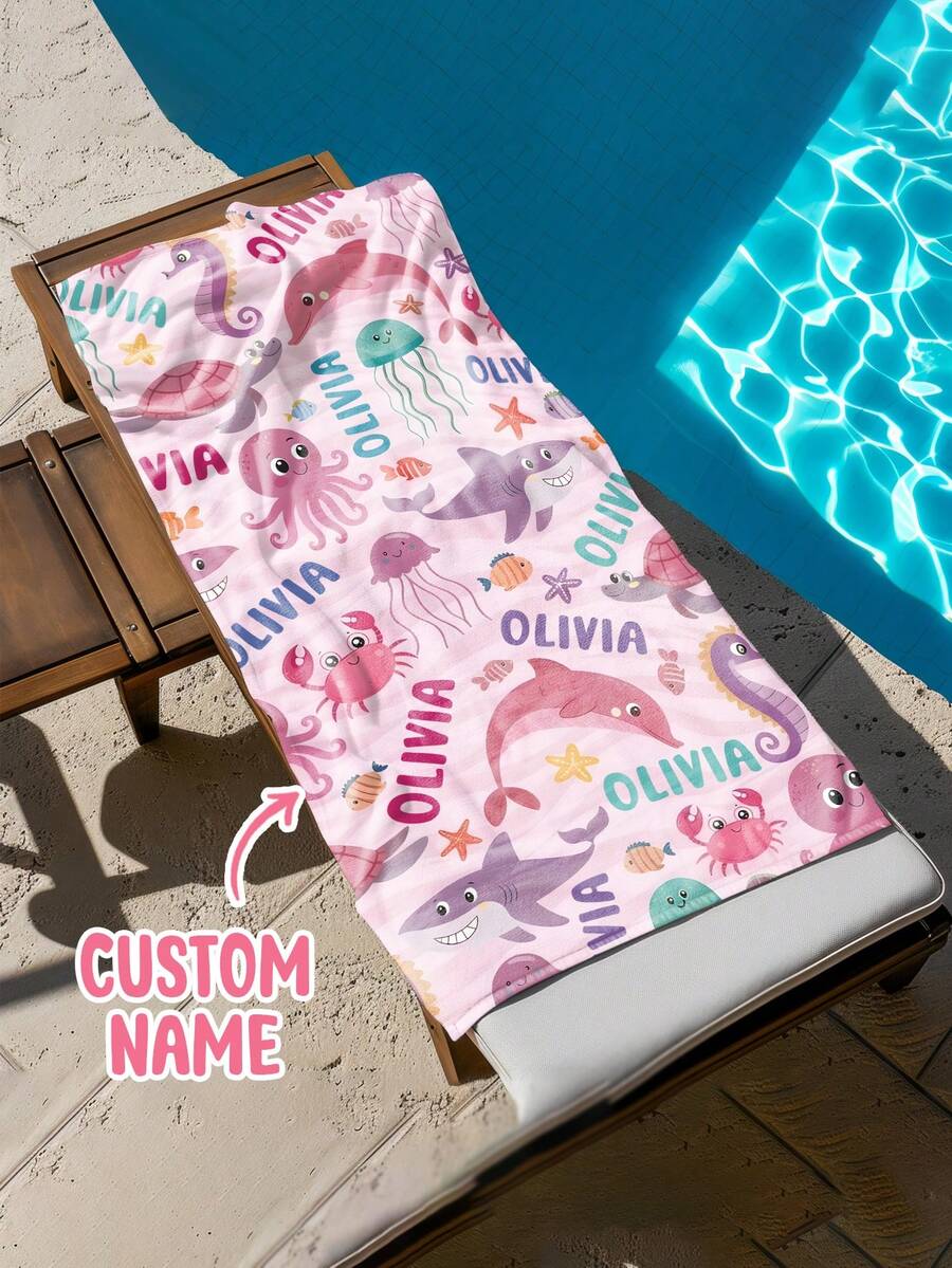 Personalized Children's Beach Towel, Perfect Summer Birthday Gift, Suitable For Various Summer Occasions. Customizable Beach Towel And Accessories, Applicable For Beach, Swimming Pool, Travel, Camping, Yoga And More. - Multicolor - View 1