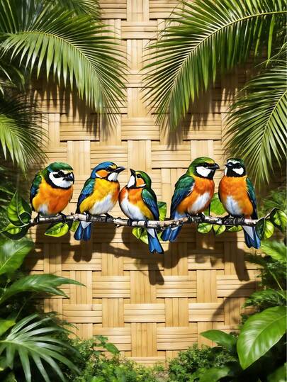 1pc 2D Plane Colored Sparrow Flock Perching Iron Wall Decoration, Natural Style Iron Flower And Bird Hanging Decoration, Suitable For Living Rooms, Foyers, Gardens, Balconies, Flower Shops, Homestays And Other Places, Realistic Forest Flower And Bird Wall Decoration, A Popular Gift For Creating An Atmosphere When Moving Into A New Home