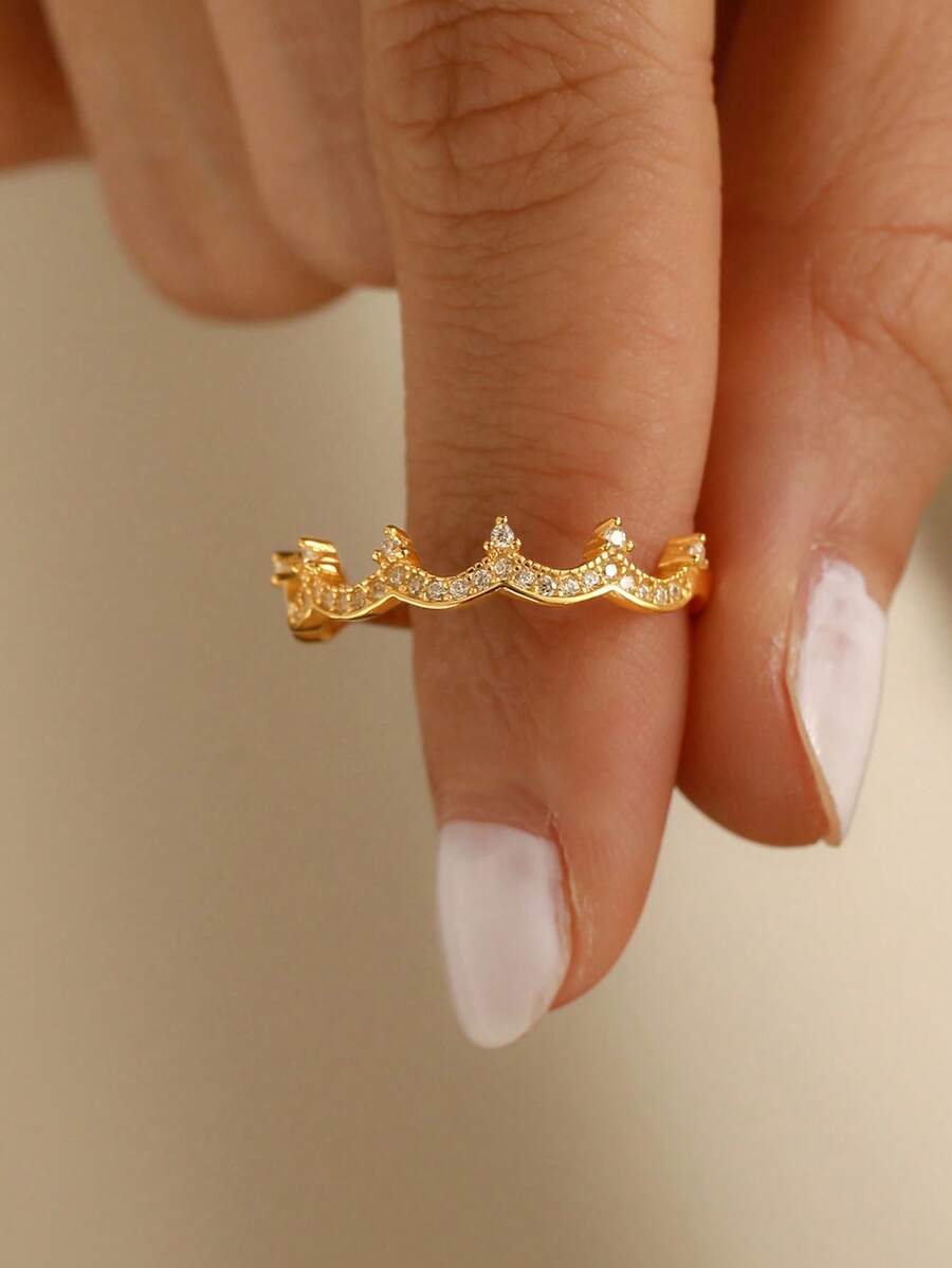 GAGAFEEL 1枚925纯银时尚优雅闪亮皇冠立方氧化锆戒指，适合日常佩戴、友情、生日派对及其他珠宝礼品配饰