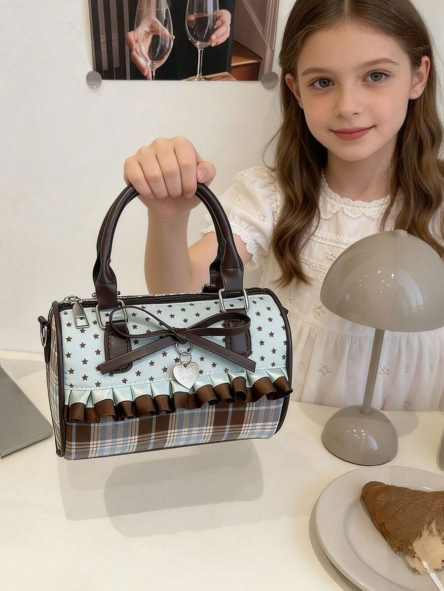 1pc Girl's Printed Bow PU Crossbody Bag, Cute Polka Dot Messenger Handbag - Multicolor - View 1