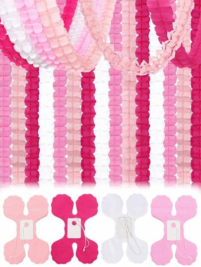12 قطعة/مجموعة - شريط زخرفي طول 60 بوصة (18 متر) بلون وردي وأبيض مناسب لحفلات الزفاف وأعياد ميلاد البنات وأعياد الحمام وحفلات الخطوبة وحفلات العروس وغيرها