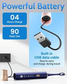 Cepillo de dientes eléctrico para adultos, recargable por USB, con 12 cabezales de cepillo, temporizador inteligente, 6 modos - Azul, Blanco - Ver 6