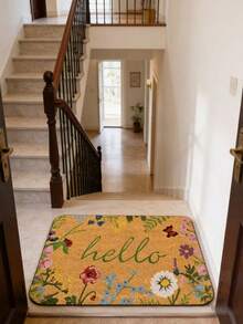 1pc Floral "Hello" Rectangular Doormat - Indoor/Outdoor Welcome Mat, Non-Slip Entrance Rug, Suitable For Living Room, Bedroom And Home Decor, Machine Washable, Comfortable Decorative Carpet For Living Room - A - View 6