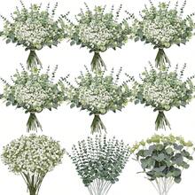 9/18/30/45/60 piezas Flores artificiales de Gypsophila y 2 tipos de ramos de flores artificiales de Eucalipto, adecuados para ramos de novia, decoración de bodas, props de fotografía, decoración del hogar, decoración de habitaciones, decoración de otoño, centro de mesa - Verde - Ver 1