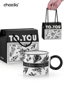 choxila 1pc 310ml Coffee Mug With Gift Bag, Fashionable Design, Holiday Gift, Suitable For Home, Office, Restaurant, Tall Mug Body With Elegant Pattern - Coffee Mug - View 2